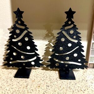 Black Metal Christmas trees powder textured coated. 
Set of 2 Brand new.